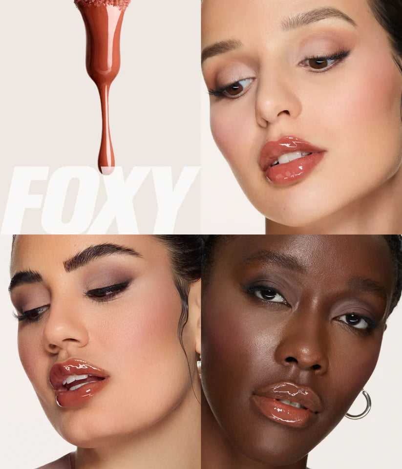 HUDA BEAUTY Faux Filler Extra Shine Lip Gloss in Foxy (caramel-brown)